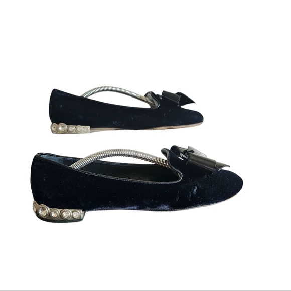 Miu Miu Juwel-heel Patent bow velvet flat very dark Neavy blue almost black 37/5 - Picture 4 of 7